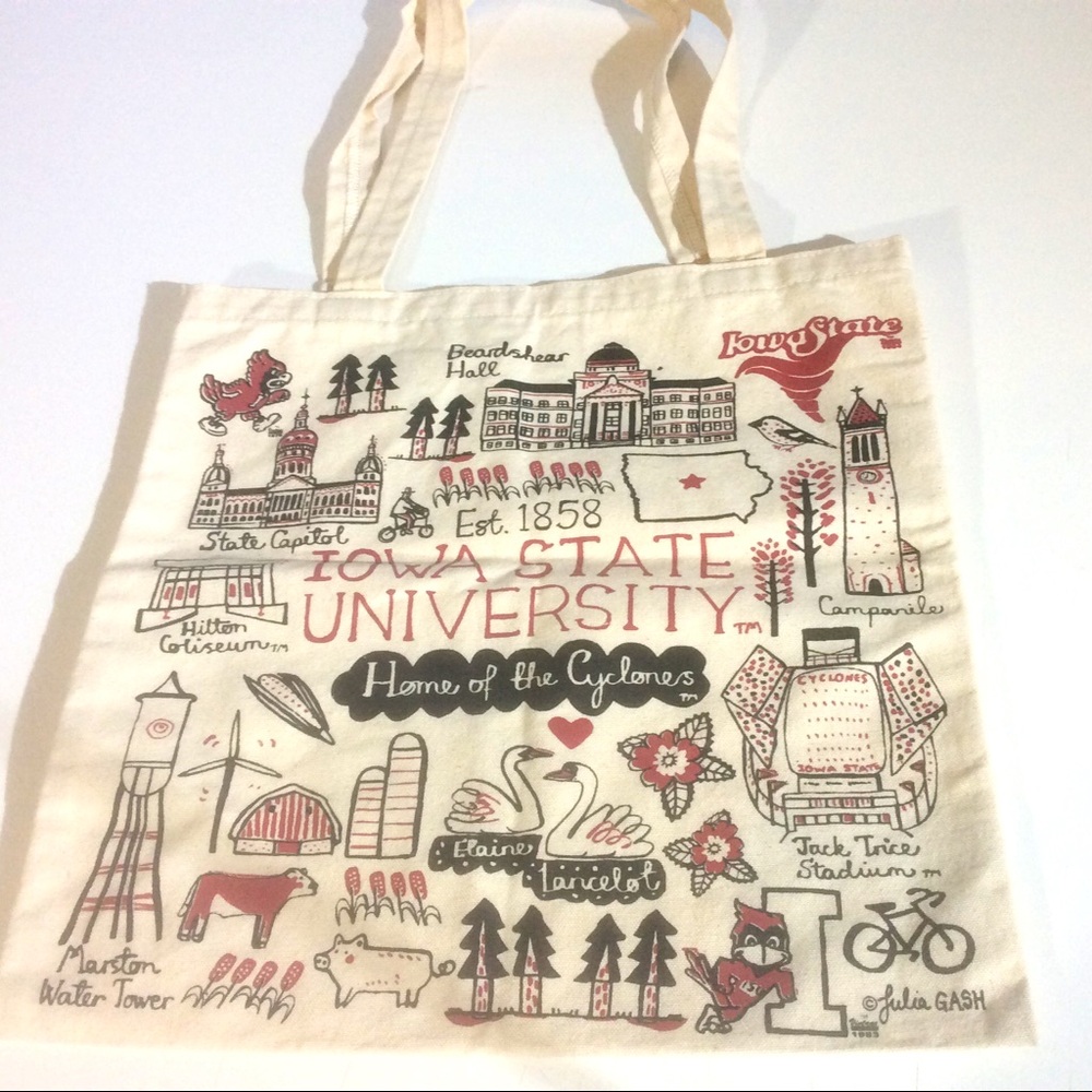 Iowa State University Cyclones Canvas Tote Beige Red Reusable Graphic Bag